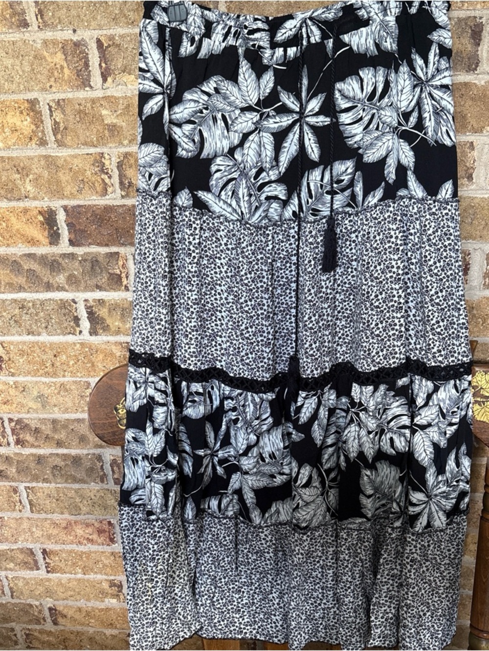 Solitaire Black and White Tiered Maxi Skirt